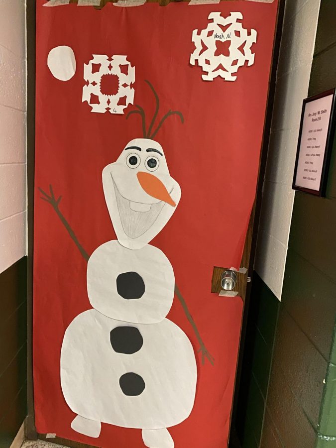 Wauwatosa West classroom door decorated for the holiday season. 
