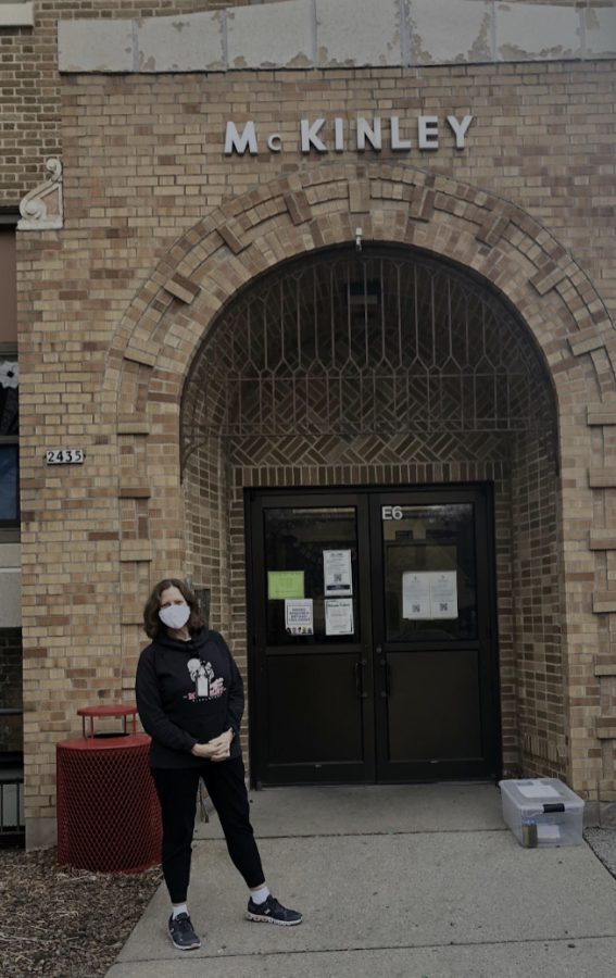 McKinley Elementary School Principal Jean Hoffman stands outside an entrance to McKinley. 