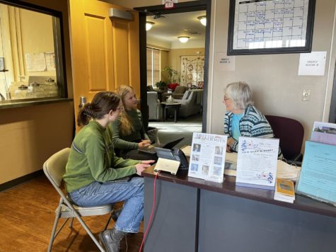 Annabelle and Eve, writers for The Tosa Compass, interview Trudy Zauner at the Wauwatosa Senior Center. 